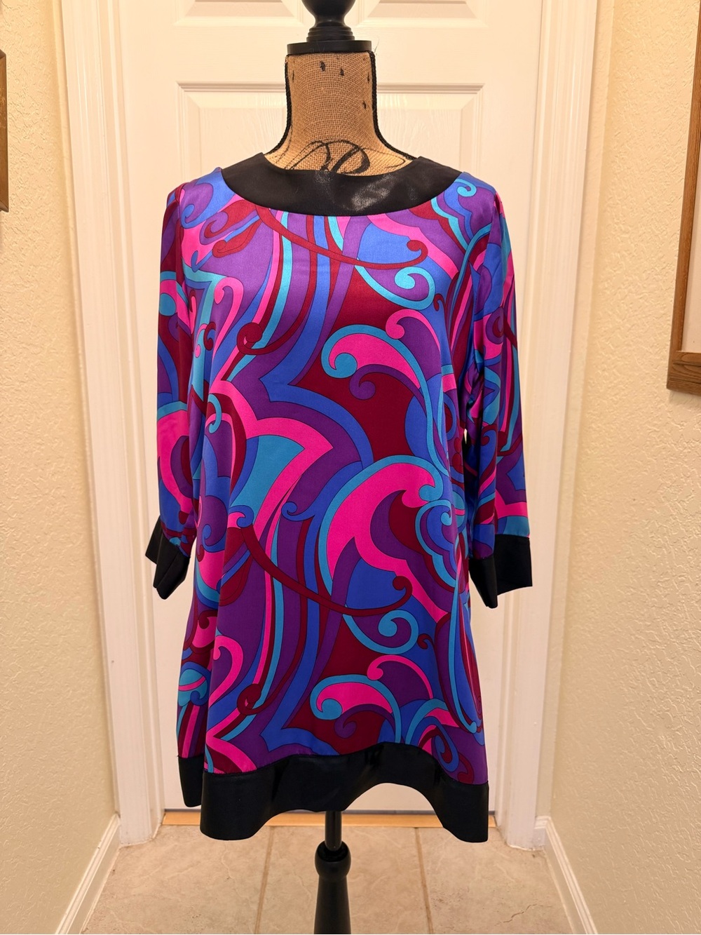 Abstract Swirl Print Tunic in Fuchsia, Purple & Blue